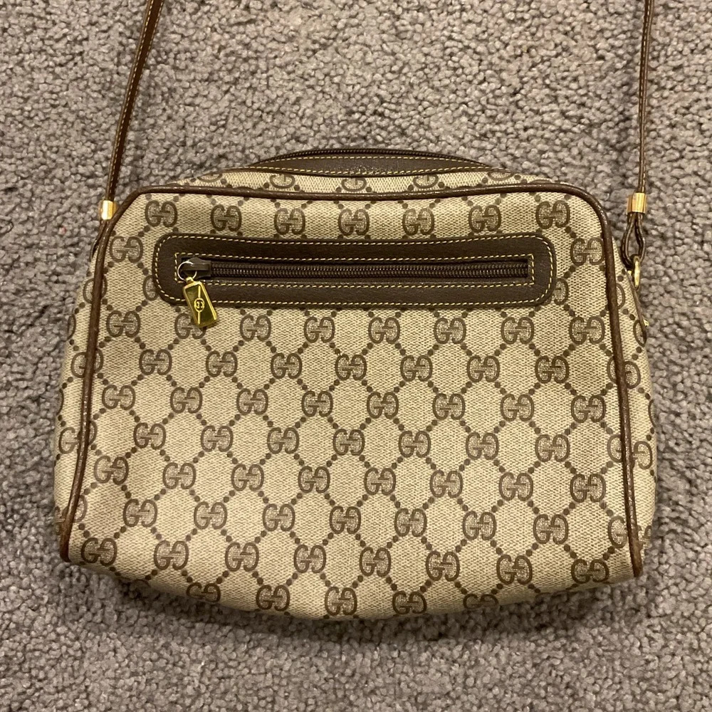 Gucci Vintage 90s Monogram Brown Leather Crossbody Purse Shoulder Bag Y2K Gift!